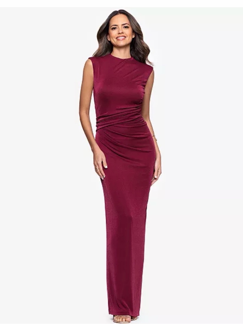 Betsy & Adam Sleeveless Ruched Maxi Dress - Burgundy
